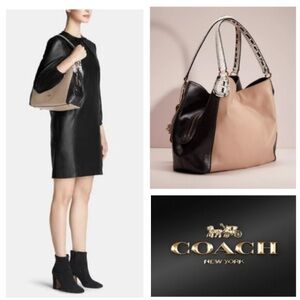 Coach Edie 31 Color-Blocked Shoulder Bag in natural/black